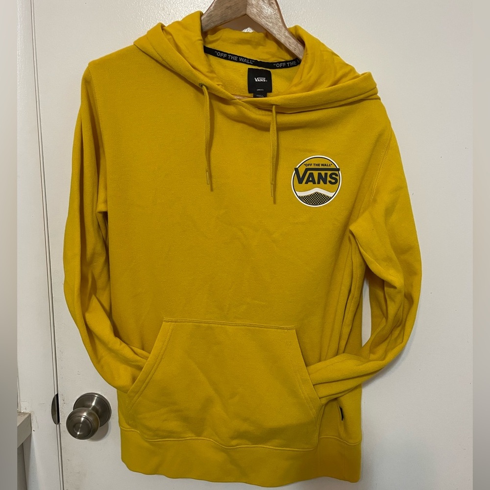 Vans Y2K pullover large logo Yellow fleece hoodie with pockets Unisex small